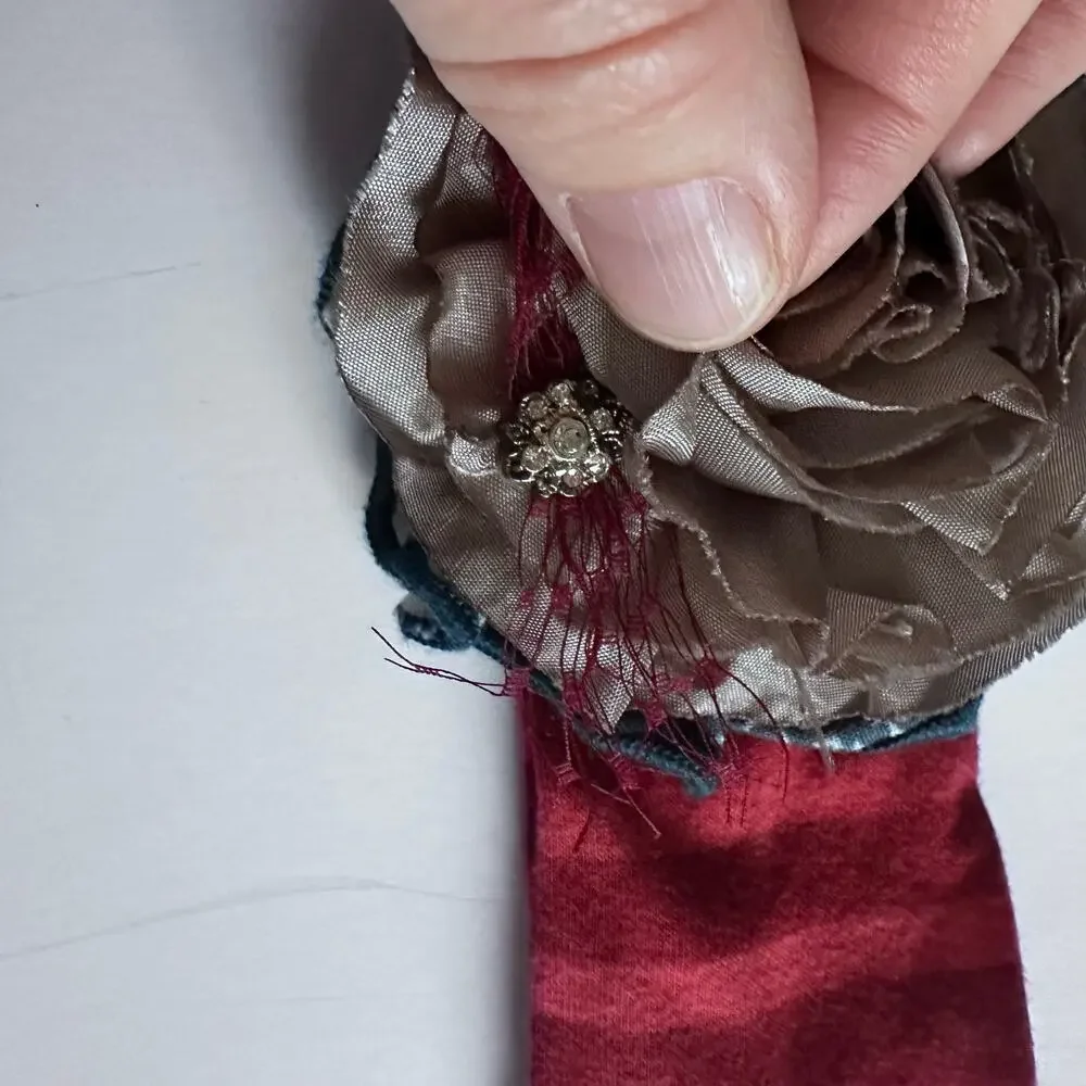 Persnickety Festive Holiday Headband Wrap Red Stripe Floral Detail